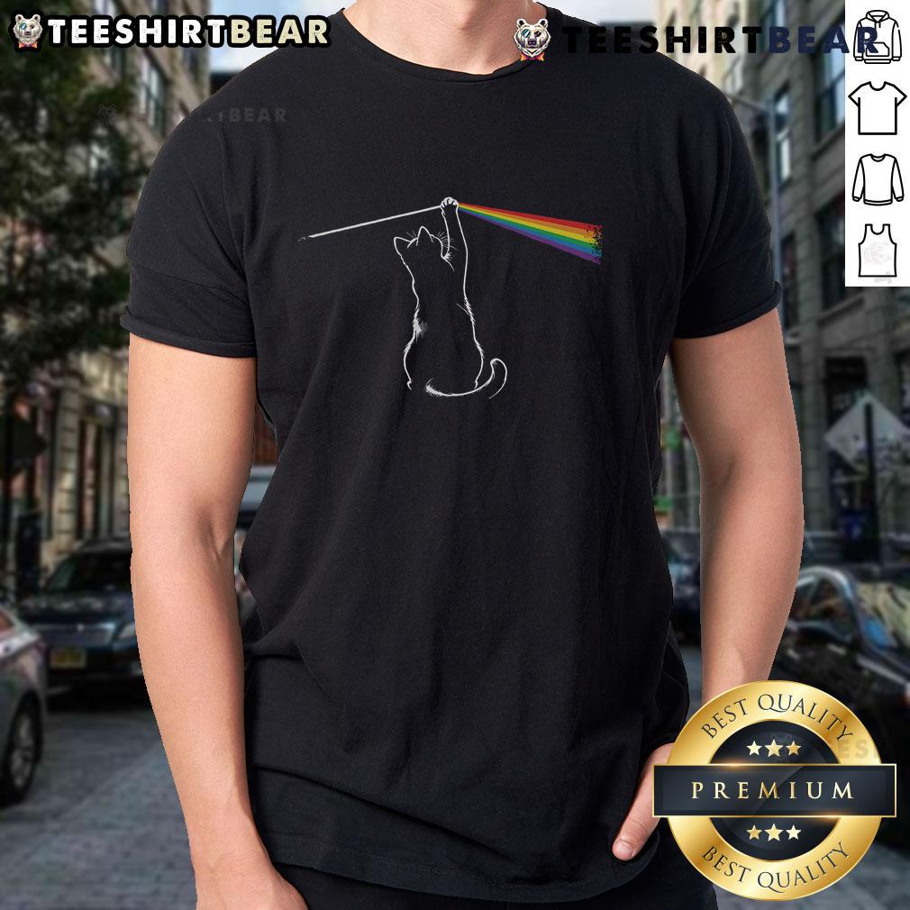 Funny Playing With Light Cat T-Shirt featuring a playful cat design and vibrant colors, perfect for cat lovers.