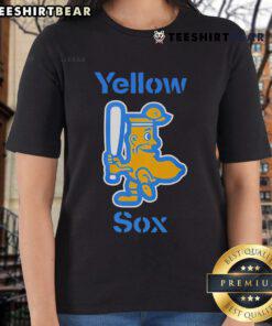 Funny Yellow Sox Ladies Tee featuring a playful design, perfect for casual wear and showcasing a fun, stylish look.