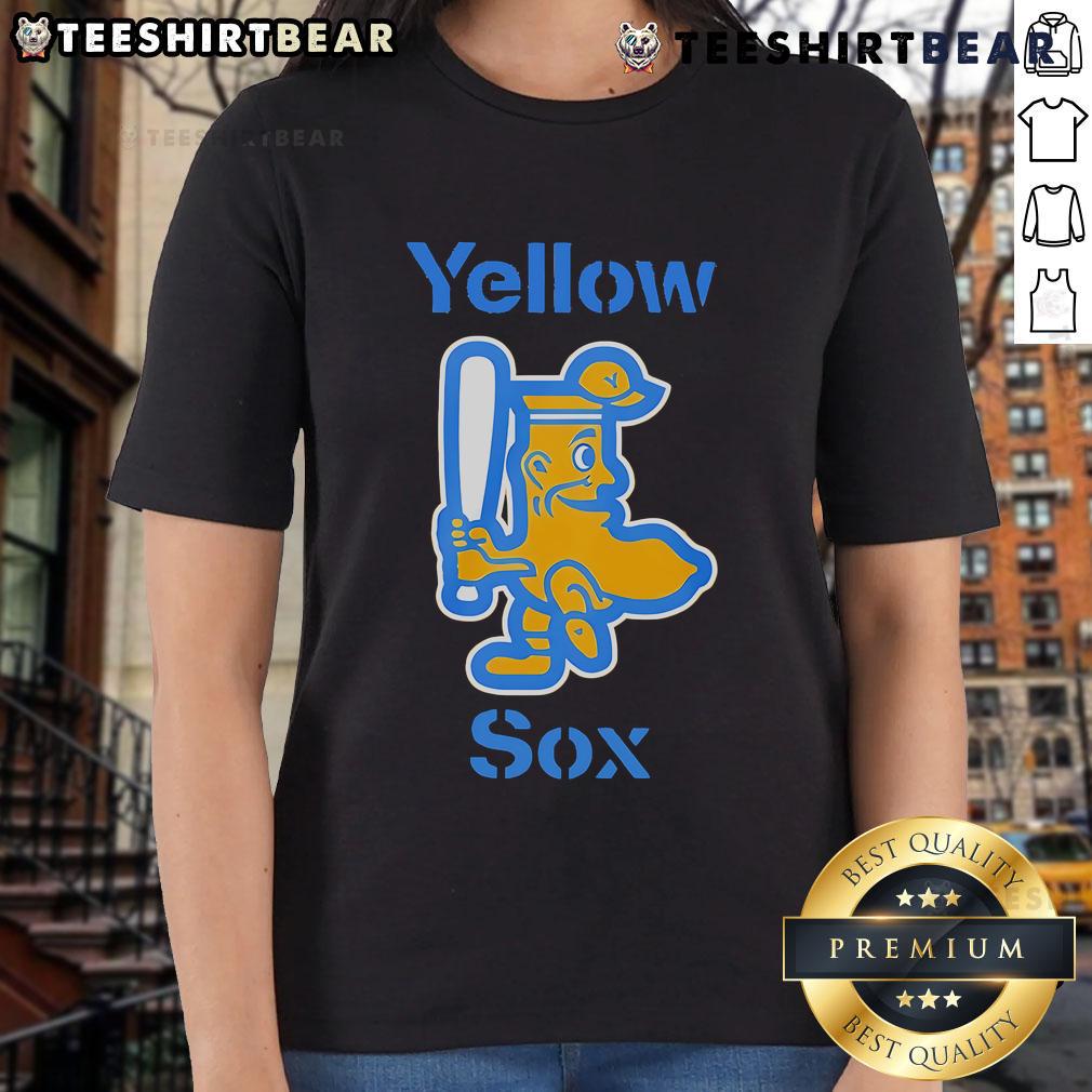 Funny Yellow Sox Ladies Tee featuring a playful design, perfect for casual wear and showcasing a fun, stylish look.