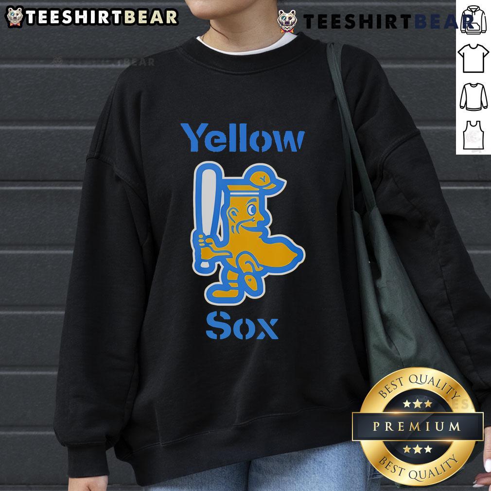 Funny yellow sweatshirt featuring playful sock graphics, perfect for casual wear and adding humor to your outfit.