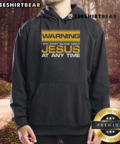 Good Christian Jesus hoodie featuring a playful warning about discussing Jesus, perfect for faith-inspired fashion.
