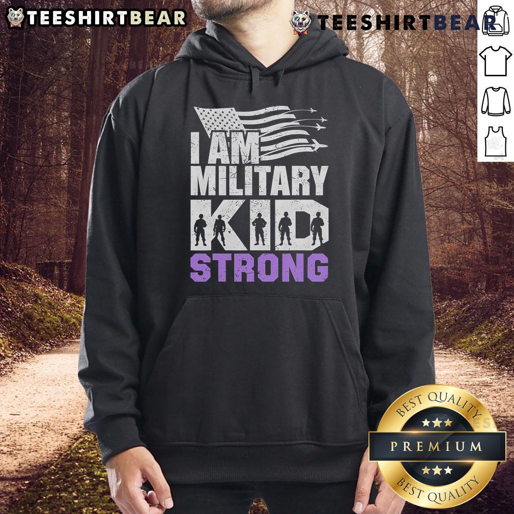 Alt Text: Good I Am Military Strong Purple Hoodie for Military Child Month, celebrating military families and resilience.