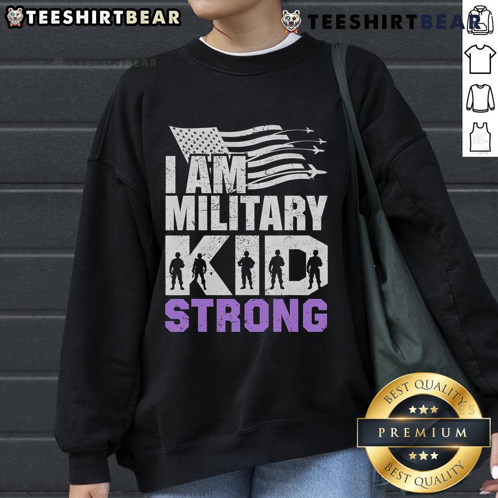 Good I Am Military Strong Purple Sweatshirt for Military Child Month, featuring a bold design celebrating military families.
