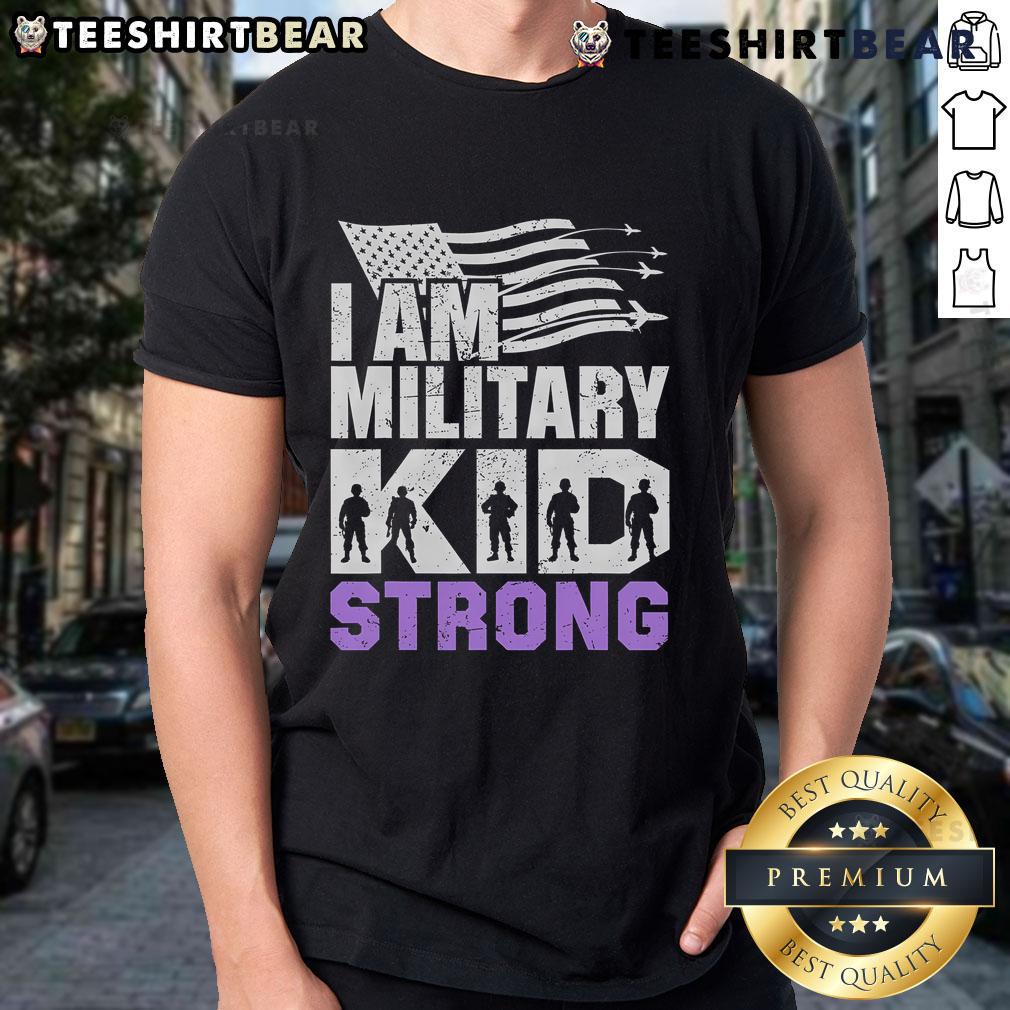 Good I Am Military Strong Purple T-Shirt for Military Child Month, celebrating military kids with pride and support.