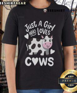 Good Just A Girl Who Loves Cows Ladies Tee featuring a fun cow graphic and stylish design for women who love cows.
