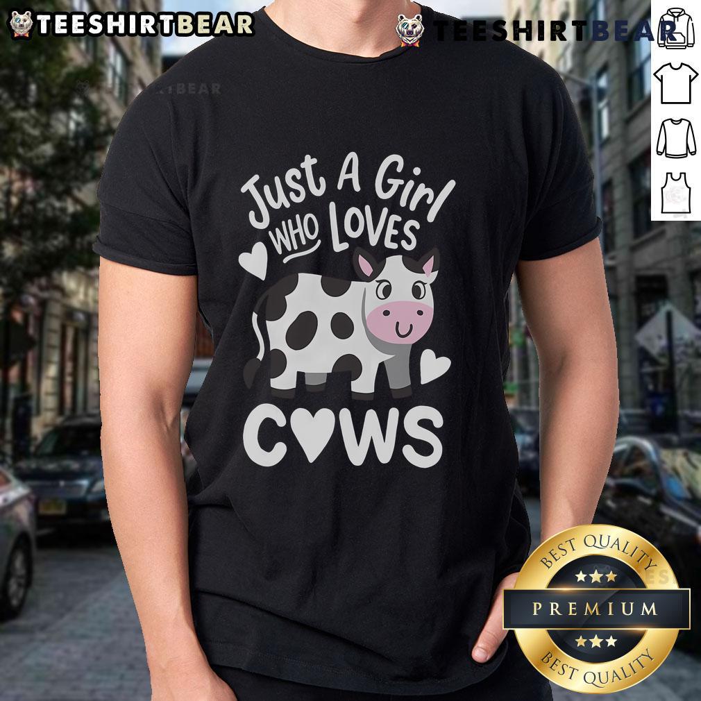 Good Just A Girl Who Loves Cows T-Shirt featuring a playful cow graphic and stylish typography for animal lovers.