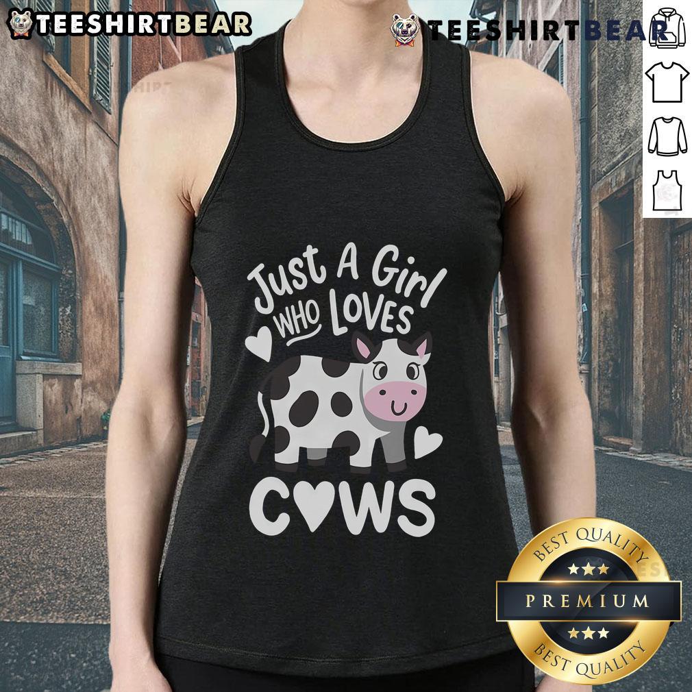 Good Just A Girl Who Loves Cows tank top featuring a playful cow graphic, perfect for cow lovers and casual wear.