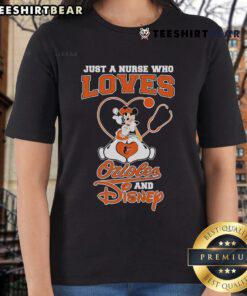 Good Mickey Mouse tee for nurses who love Baltimore Orioles and Disney, perfect for casual outings and team spirit.