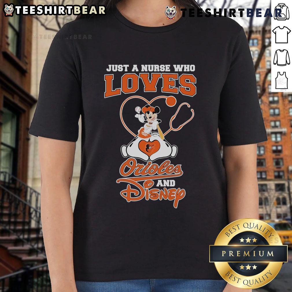 Good Mickey Mouse tee for nurses who love Baltimore Orioles and Disney, perfect for casual outings and team spirit.
