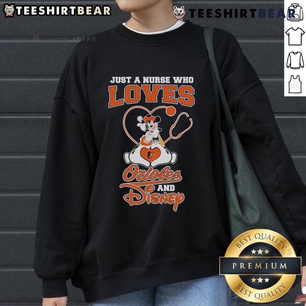 Good Mickey Mouse sweatshirt for nurses who love Baltimore Orioles and Disney, perfect for casual outings and game days.
