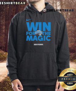 Alt Text: Orlando Magic 2025 hoodie celebrating a good NBA playoffs win, featuring team colors and logo.
