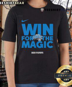 Orlando Magic 2025 ladies tee celebrating a good NBA playoffs win, featuring team colors and logo in stylish design.