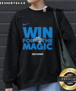 Orlando Magic 2025 sweatshirt celebrating a good NBA playoffs win, showcasing team colors and logo for fans.
