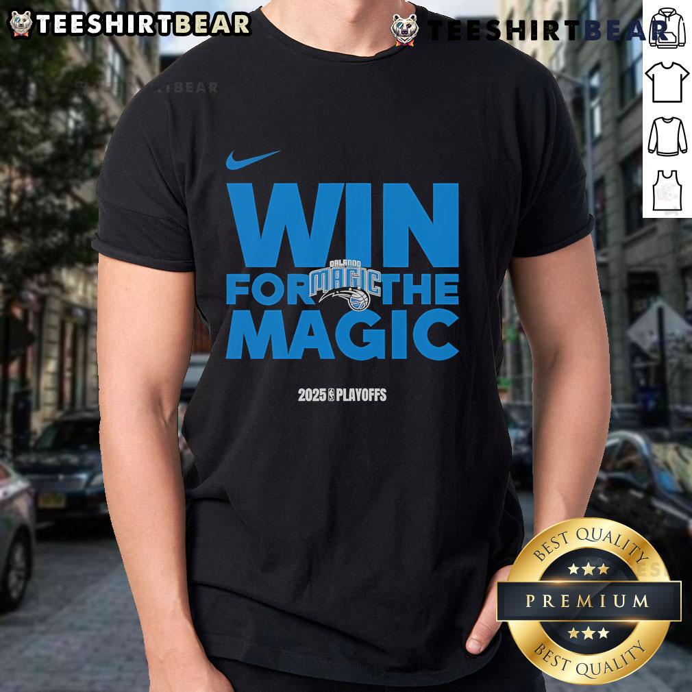 Orlando Magic 2025 T-shirt celebrating a good NBA playoffs win, featuring vibrant team colors and logo design.