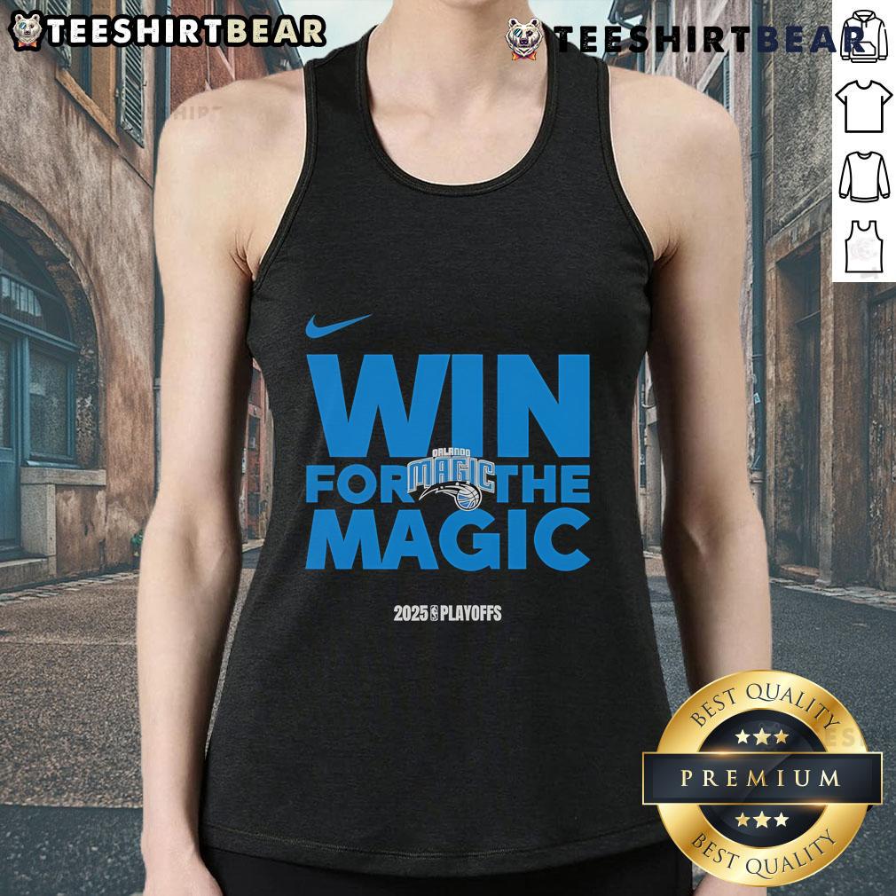 Orlando Magic 2025 tank top celebrating a good NBA playoffs win, featuring team colors and logo, perfect for fans.