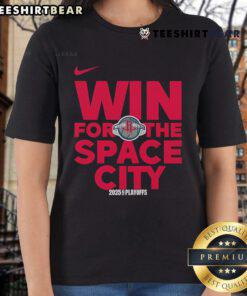 2025 Houston Rockets logo on a ladies tee celebrating a good NBA playoffs win in Space City.