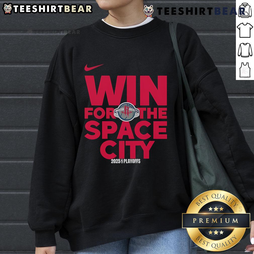 Alt Text: Houston Rockets logo sweatshirt celebrating a good NBA playoffs win, perfect for fans in Space City, 2025 edition.