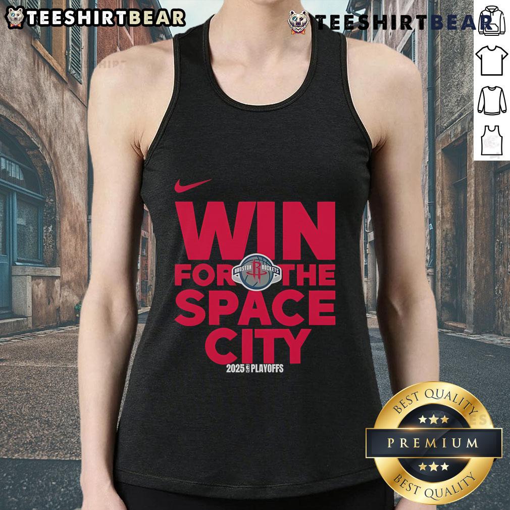 2025 Houston Rockets logo tank top celebrating a good NBA playoffs win in Space City, perfect for fans and sports enthusiasts.