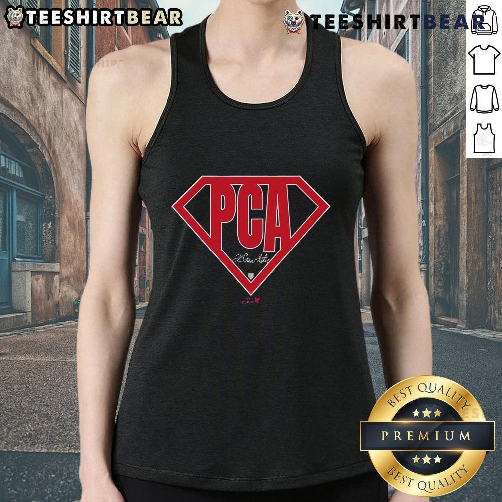 Good Pete Crow-Armstrong wearing a Super PCA tank top, showcasing a stylish sports look for summer activities.