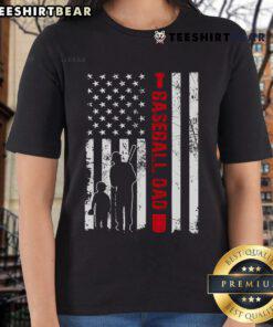 Good Proud Baseball Dad tee featuring American flag design, perfect for Father's Day gifts and sports enthusiasts.