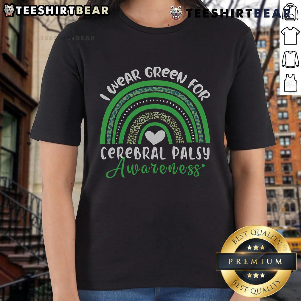 Good Rainbow in March We Wear Green Cerebral Palsy Awareness Ladies Tee featuring a vibrant design promoting awareness.