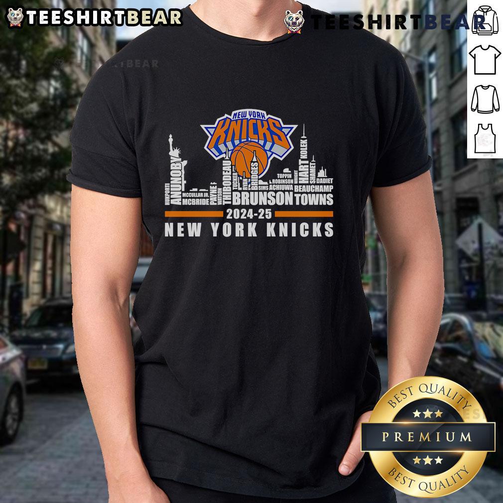 Good Skyline City 2024-25 New York Knicks Players Name T-Shirt featuring vibrant team colors and player names.