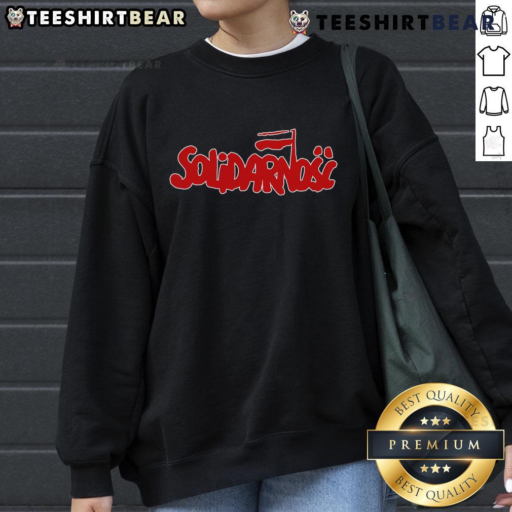 Alt Text: Vintage 'Solidarity' Polish Trade Union sweatshirt from the 1980s, showcasing iconic design and historical significance.