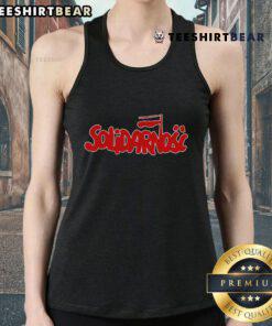 Alt Text: 1980s Polish trade union tank top featuring Good Solidarity Solidarnosc logo, symbolizing workers' rights and activism.