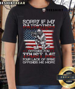 Good Sorry If My Patriotism Offends You patriotic US flag ladies tee, showcasing vibrant colors and stylish design.
