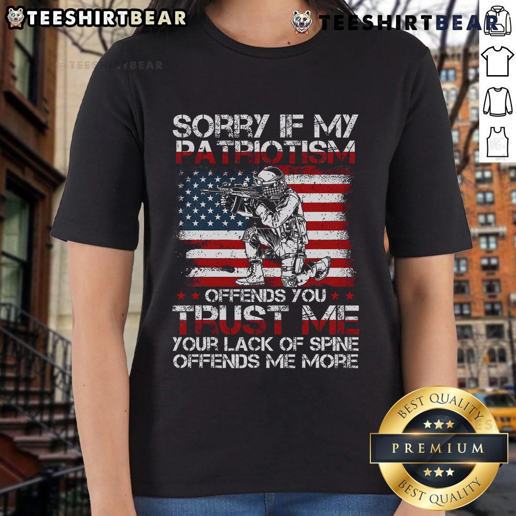 Good Sorry If My Patriotism Offends You patriotic US flag ladies tee, showcasing vibrant colors and stylish design.