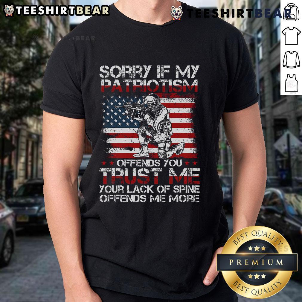 Good Sorry If My Patriotism Offends You T-Shirt featuring the US flag, perfect for expressing patriotic pride.
