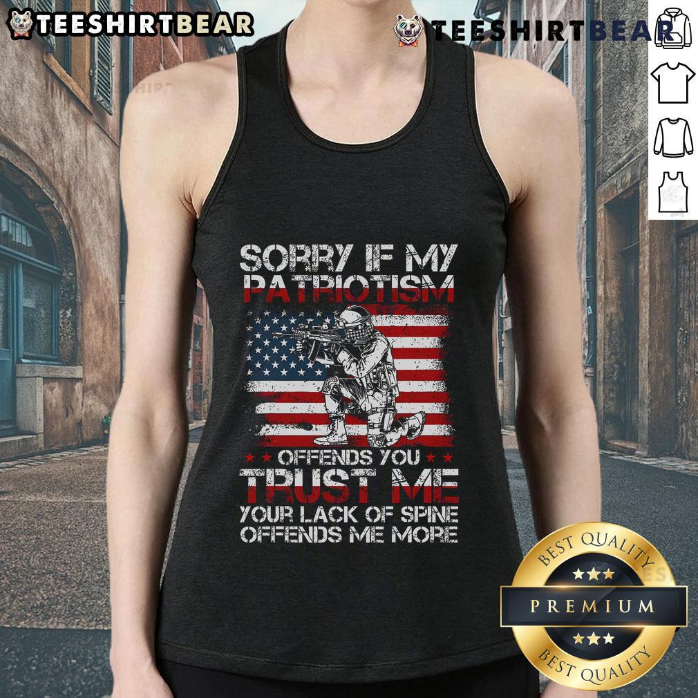 Good Sorry If My Patriotism Offends You tank top featuring a patriotic US flag design, perfect for proud Americans.