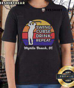 Women enjoying golf at Myrtle Beach, embodying the 'Good Swing, Curse, Drink, Repeat' spirit on the tee.
