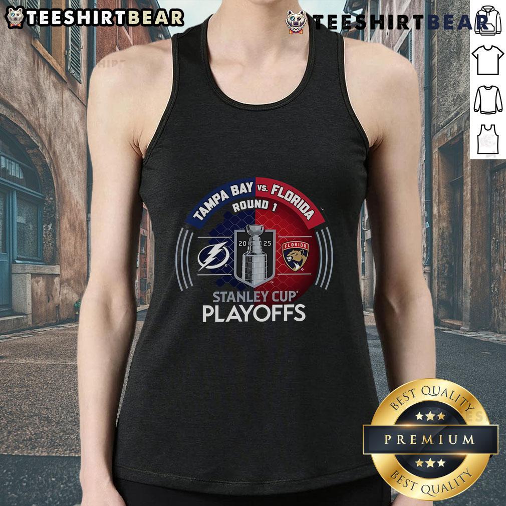 Good Tampa Bay Lightning vs Florida Panthers 2025 Stanley Cup Playoffs tank top showcasing team logos and vibrant colors.