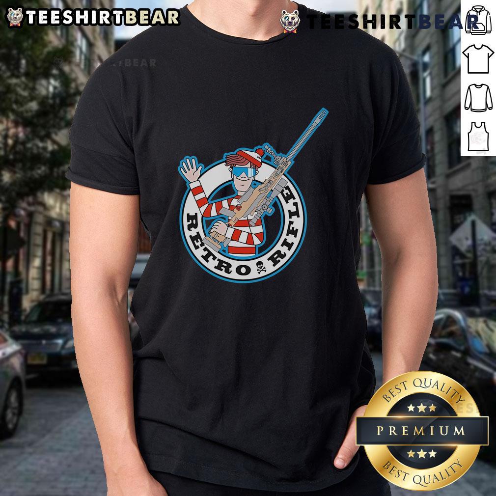 Good Waldo Retro Rifle T-Shirt featuring a vintage design with a classic rifle illustration in vibrant colors.