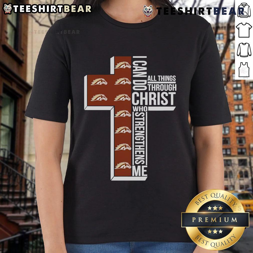 Good Western Michigan Broncos Ladies Tee with 'I Can Do All Things Through Christ Who Strengthens Me' design.