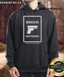 Alt Text: Steve Inman wearing a hoodie while discussing the Good Wireless Hole Puncher, showcasing tech commentary style.