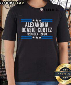 Hot Alexandria Ocasio-Cortez For President 2028 ladies tee shirt design featuring bold graphics and vibrant colors.