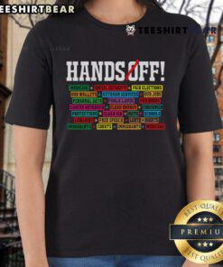 Hot Hands Off Protest Social Security and Medicare Resist 8647 Ladies Tee showcasing a bold statement on social justice.