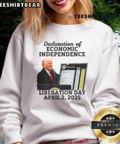 Hot Trump Tariff Chart Declaration of Economic Independence 2025 Sweatshirt design featuring bold graphics and patriotic colors.