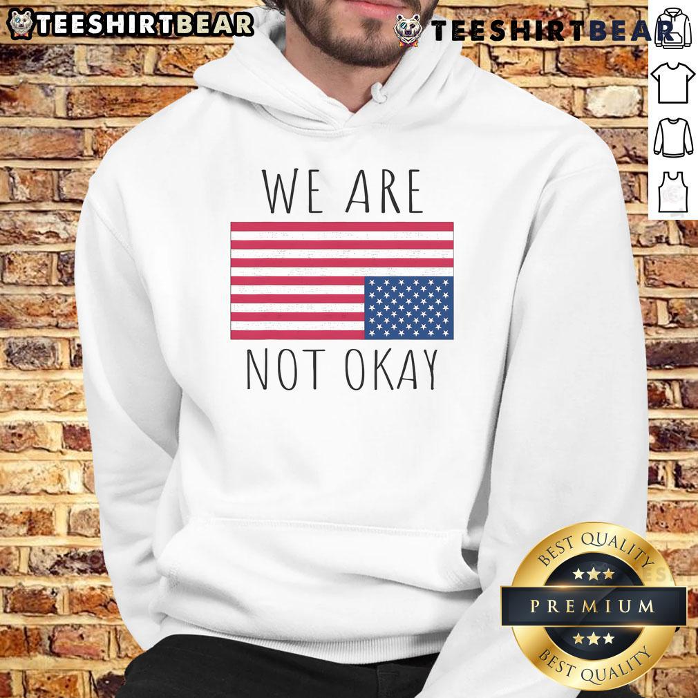Vintage American flag hoodie with 'Hot We Are Not Okay' patriotic slogan, perfect for USA pride and casual wear.