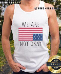 Vintage American flag tank top with 'Hot We Are Not Okay' patriotic slogan, perfect for USA pride and summer style.