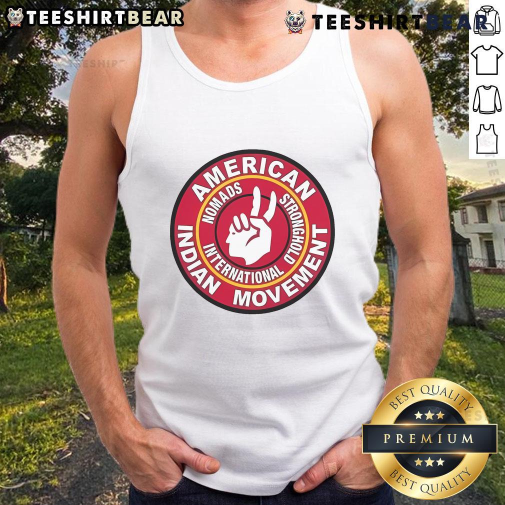 Alt Text: Stronghold International tank top featuring vibrant American Indian Movement design, perfect for nomads and activists.