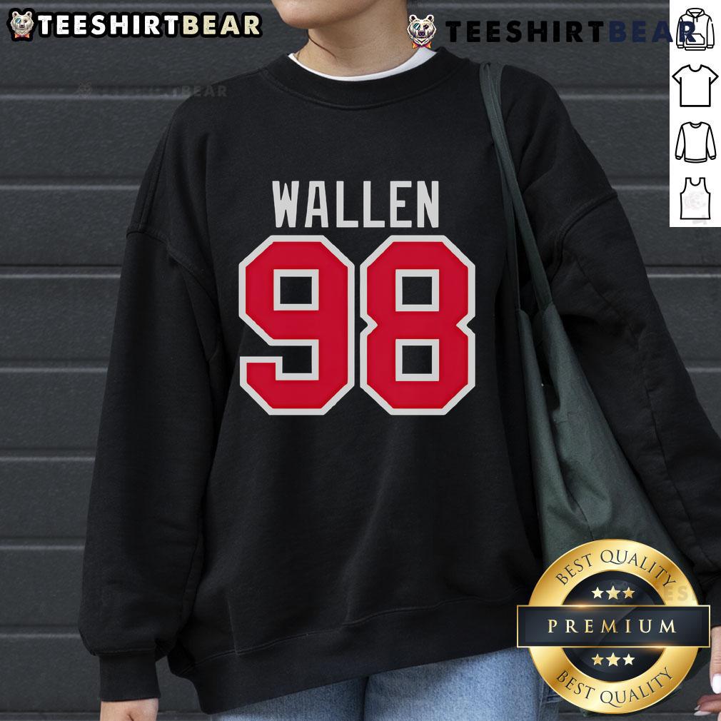 Nice Braves Wallen 98 Sweatshirt in navy blue, featuring bold logo and comfortable fit for sports fans and casual wear.