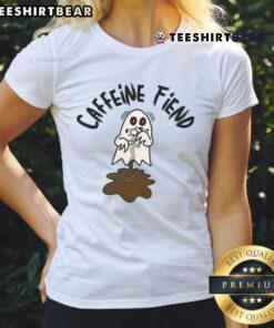 Nice Caffeine Fiend Ghost Ladies Tee featuring a playful ghost graphic with coffee, perfect for coffee lovers and Halloween fans.
