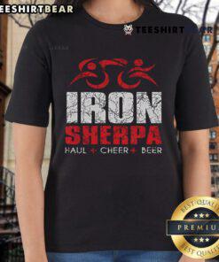 Womens Nice Iron Sherpa Triathlon Tee featuring a fun 'Cheer Beer' design for triathletes and sports enthusiasts.