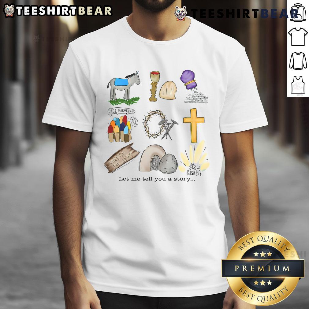 Jesus Easter T-Shirt with 'He Is Risen' design, perfect for celebrating the Christian holiday and sharing uplifting stories.
