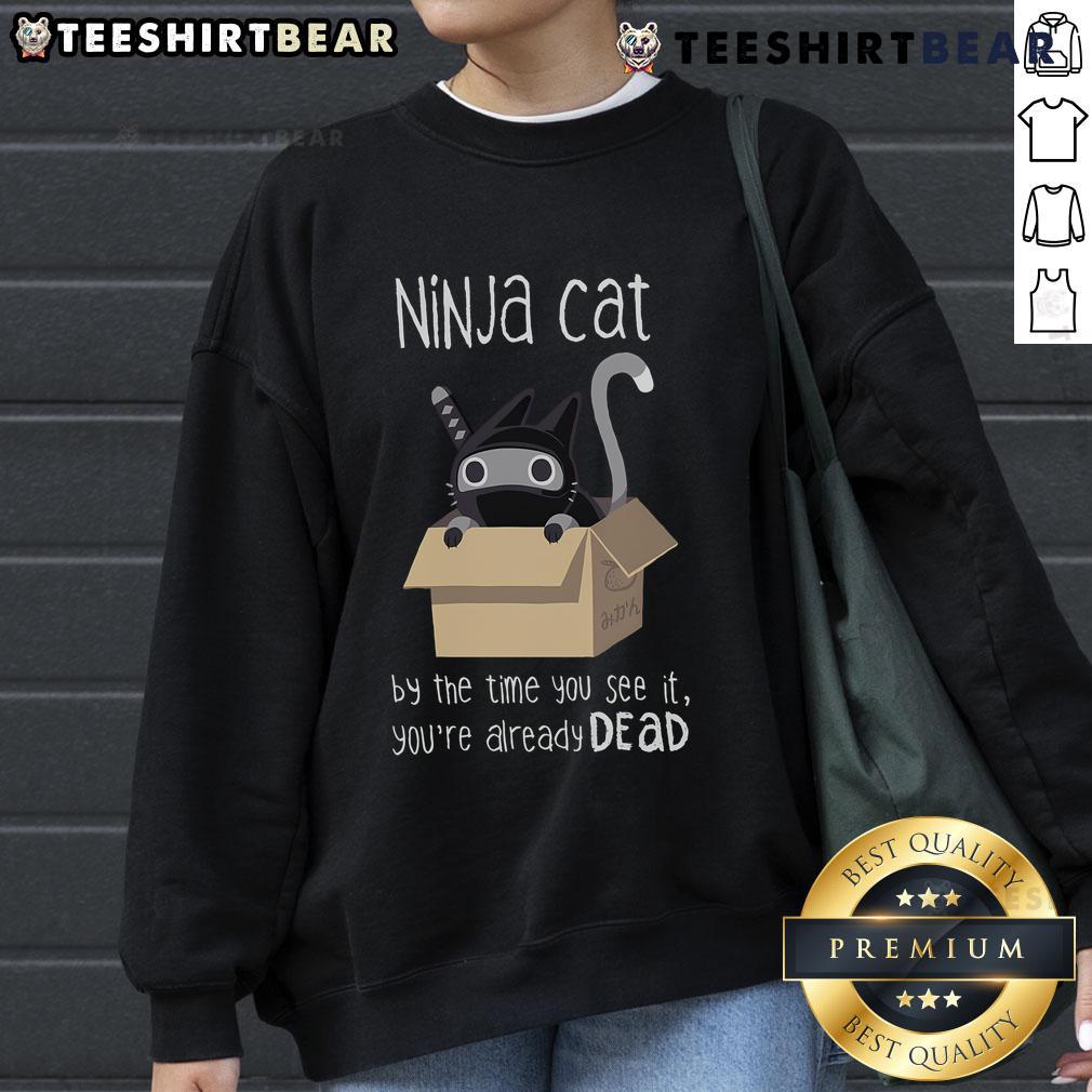 Cool Nice Ninja Cat sweatshirt featuring a stealthy feline design with the phrase 'By the time you see it, you're already dead.'