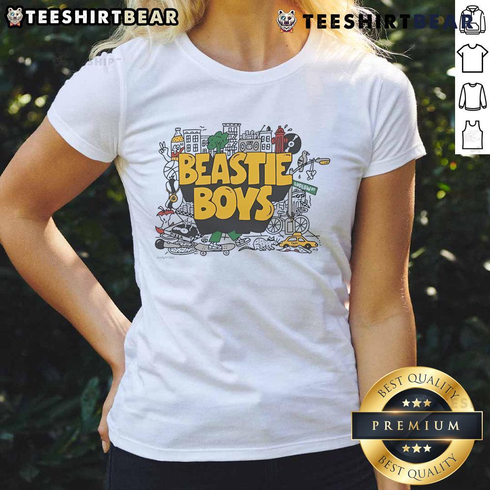 Nice Only NY X Beastie Boys Collage Ladies Tee featuring vibrant graphic design and stylish fit for fans.