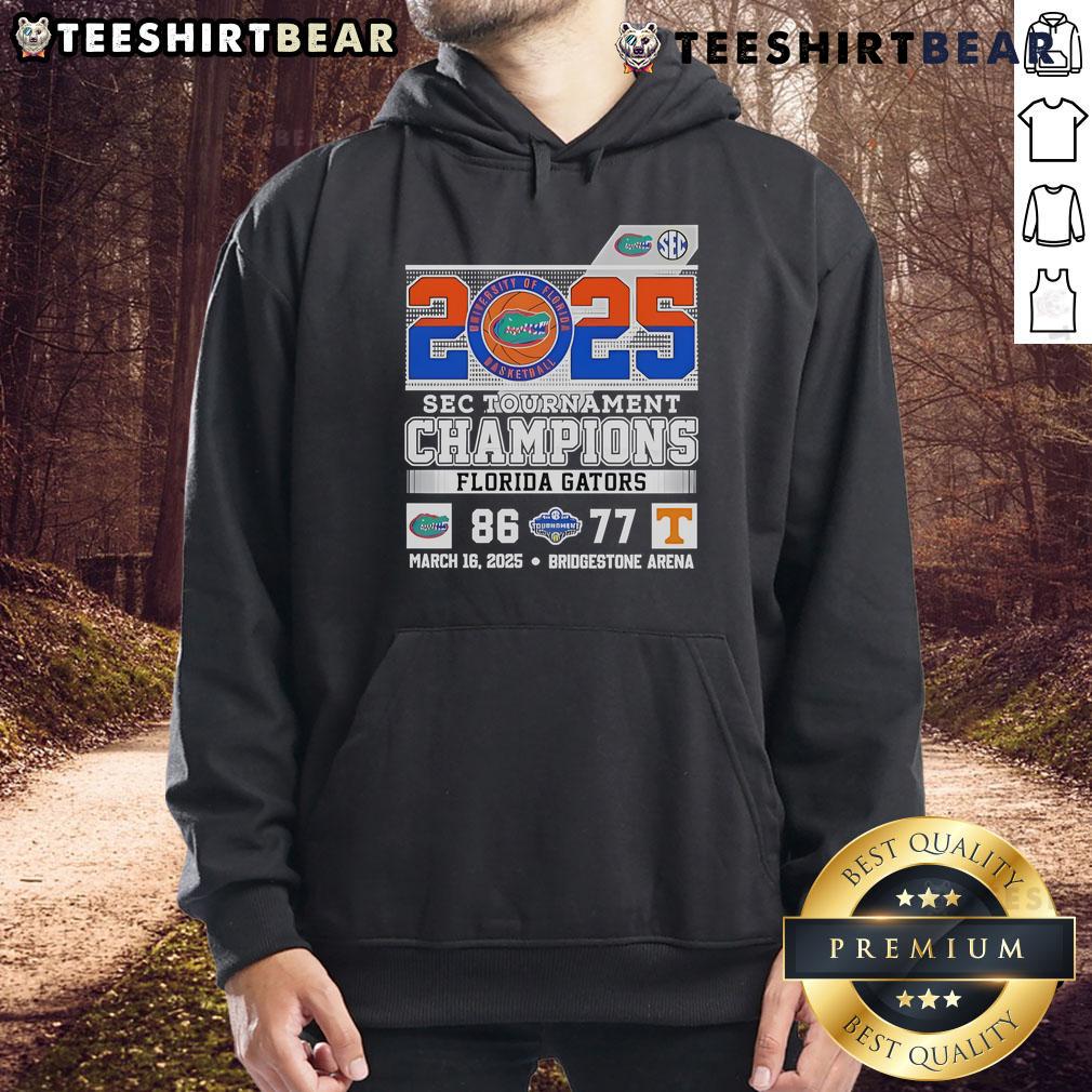 Florida Gators 2025 SEC Tournament Champions hoodie celebrating victory over Tennessee Volunteers.